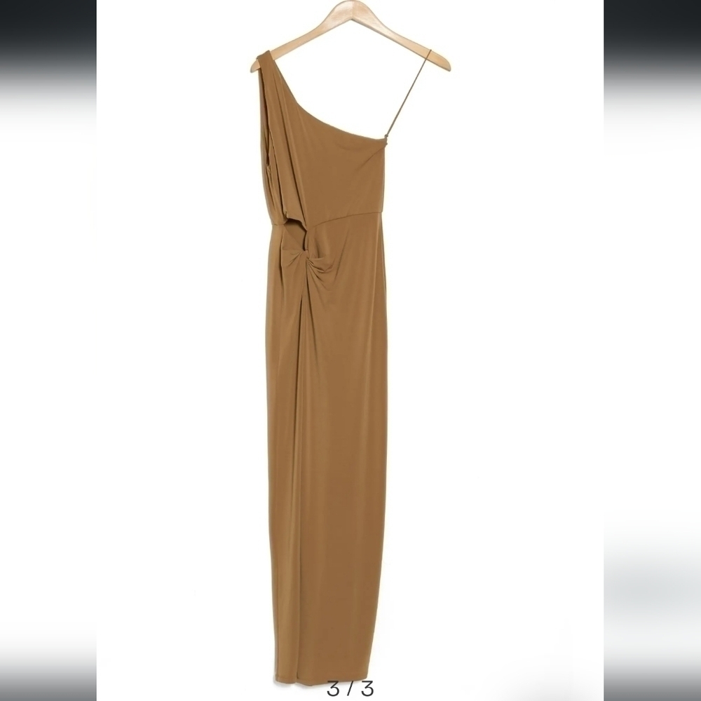 Alice + Olivia Ashby Twist Hip Cutout Dress in CAMEL Size 12 - Picture 3 of 7
